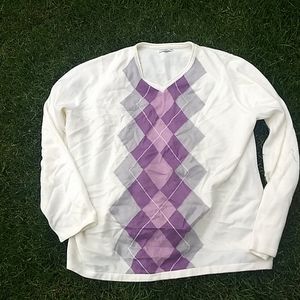 White and purple sweater